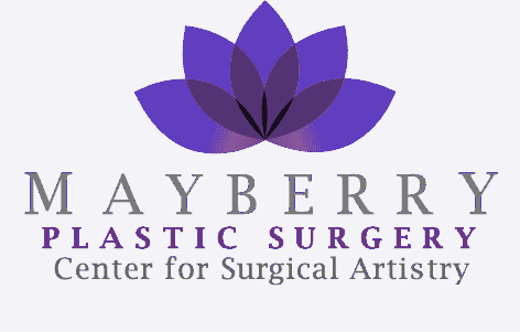 A purple flower with the words mayberry plastic surgery center for surgical artistry.